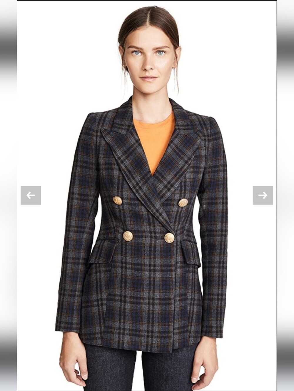Smythe Double-Breasted Wedding Plaid Blazer in black and blue Size US 2